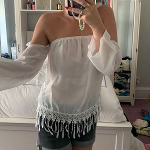 White Off the Shoulder Lace Top